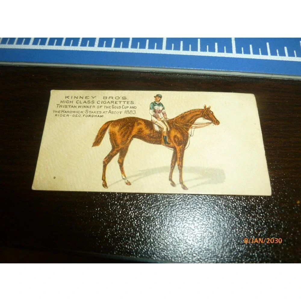 Antique Kinney Bro's Tobacco Card Tristan Horse Ascot 1883 Winner Geo Fordham‎